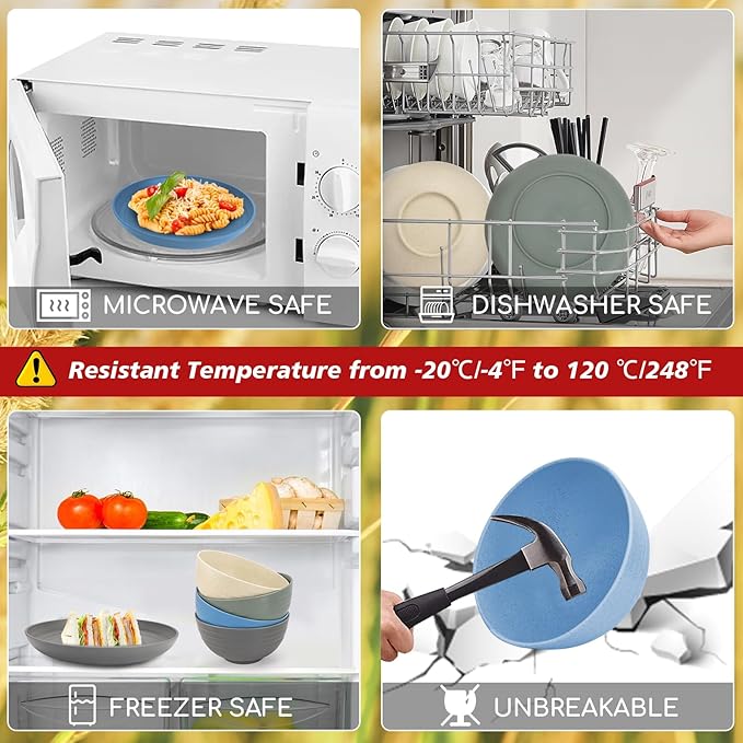 Shopwithgreen Wheat Straw Dinnerware Sets for 4, 20 PCS Unbreakable Plates and Bowls Sets, Reusable Dinner Dishes Set, Bowls, Cups, Plates for Camping, Kitchen, RV, Dorm, Dishwasher Microwave Safe