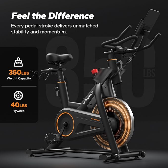 MERACH Magnetic Exercise Bike, Indoor Cycling Bike with Self-Developed App, 350 lbs Weight Capacity & 40 lbs Flywheel, Stationary Bike for Home Gym Fitness
