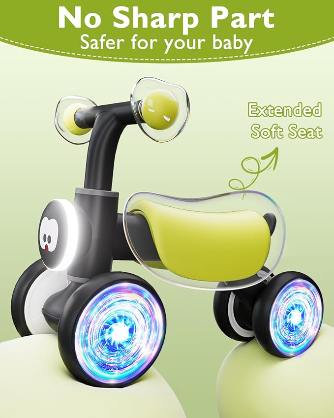 Colorful Glow Wheel Toddler Balance Bike,Baby Toys for 1 Year Old Boy Girls,12-24 Months Baby Balance Bike with Soft Music Cute Animal Sound,1st Birthday Gifts