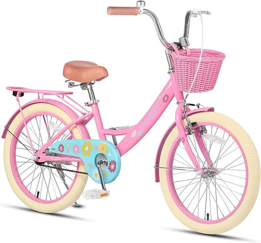 Glerc Maggie Girls Bike, 12-20 Inch Kids Bike for 2-13 Years Old Children, Princess Style Kids Bicycle with Doll-Seat & Basket & Training Wheels, Multiple Colors