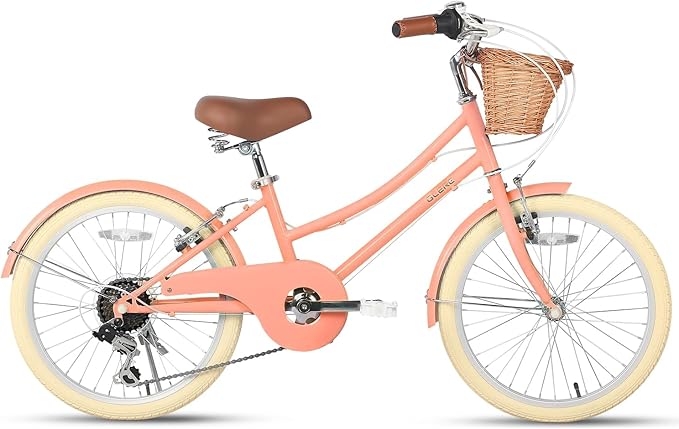 Glerc 20 24 26 Inch Beach Cruiser Bike, 6-Speed Hybrid City Bicycle for Girls Youth and Over 6 Years Old, Missy Bike with Wicker Basket & Lightweight, Multiple Colors