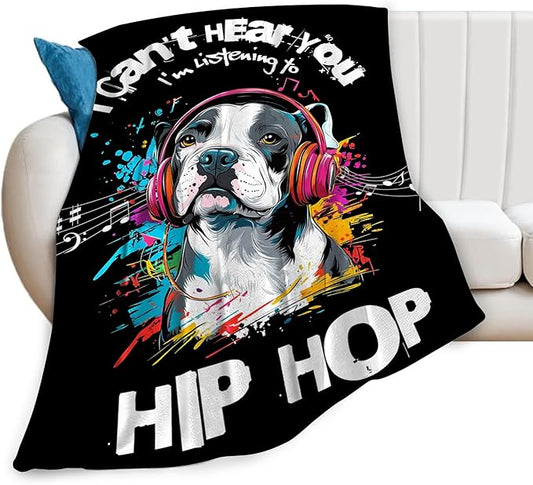 French Bulldog Throw Blanket Ultra Soft Cozy Funny Hip-Hop Music Dog Blanket Fleece Fuzzy Plush Bulldog Lovers Decor Gifts for Women Girls Adults Couch Sofa 60"x50"