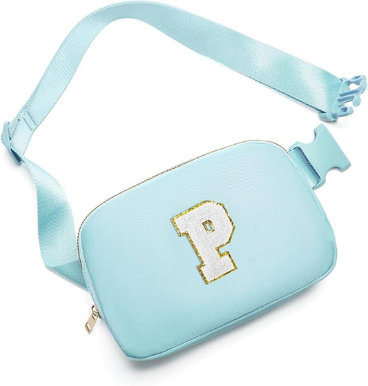 Gitus Birthday Gifts for 8 9 10 11 12 13 Year Old Girls Personalized Fanny Pack Crossbody Bags with Initial Letter Patch Belt Bag for Teen Girls Cute Trendy Stuff Travel Essentials (Icingblue-P)