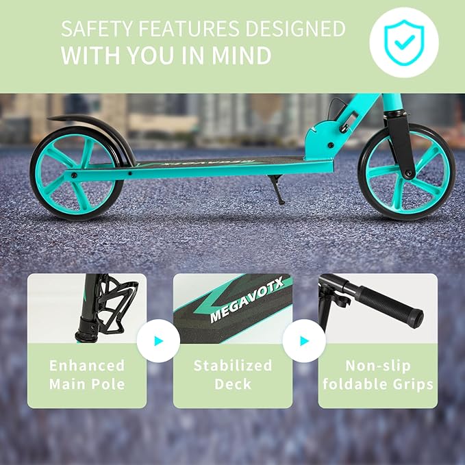 Foldable Kids Scooter with 8 inch Sturdy Wheels - Scooters for Kids, Teens, Adults Ages 8+, Adjustable Handlebar, Gift for Boys&Girls, 220lbs Max Load, Bearing ABEC7,Cup Holder