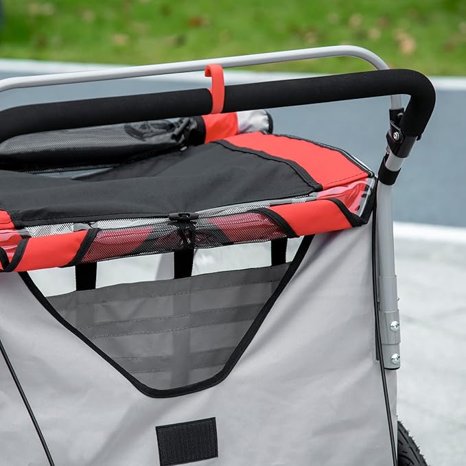 Aosom 2-in-1 Walk/Ride Child Baby Bike Trailer for Kids 2 Seater, High-Visibility Bike Stroller for Toddler Wagon, Weather-Strong Double Bicycle Trailer Accessory for Kids