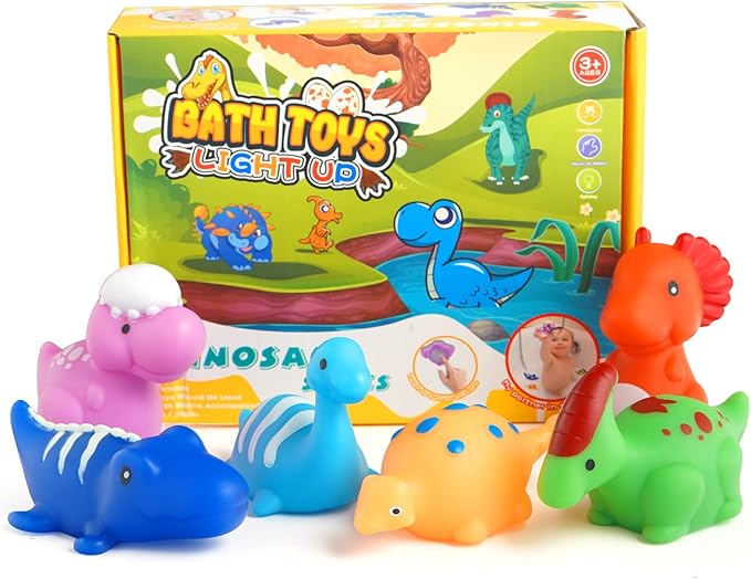 Bath Toys for Toddlers 1-3: 6 Packs Light-Up Floating Dinosaur Baby Toddler Bath Toys Set for Boys Kids Birthday Easter Christmas - Water Bathtub Shower Pool Bath Toy for Children Preschool
