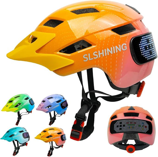 Kids Bike Helmet for Boys Girls: Helmets for Children and Adolescents 5-14 Years Old，64-Pattern LED Light Adjustable Kid Helmet Multi-Sport Protection
