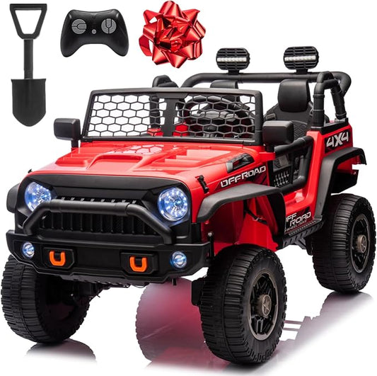 24V XL 2 Seater Ride On Toys Car for Big Kids, 4WD/2WD Switchable Electric Truck w/20'' Wide Seat, Remote Control, 4-Wheeler Suspension, Xmas & Birthday Gift Ideas for Kid Boys Girls, Red