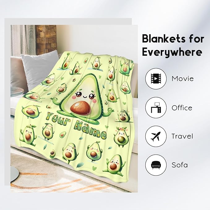 Girls Blankets Gifts, Avocado Blanket for Girls, Personalized Avocado Gifts for Kids Daughter Women, Custom Fluffy Flannel Throw for Sofa Couch Bed, 50"x60"