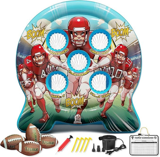 Kids Football Target Toss Game with Junior Size Football - Inflatable Throwing Target Toy - Fun Sports Carnival Party Game - Outdoor Game for Kids