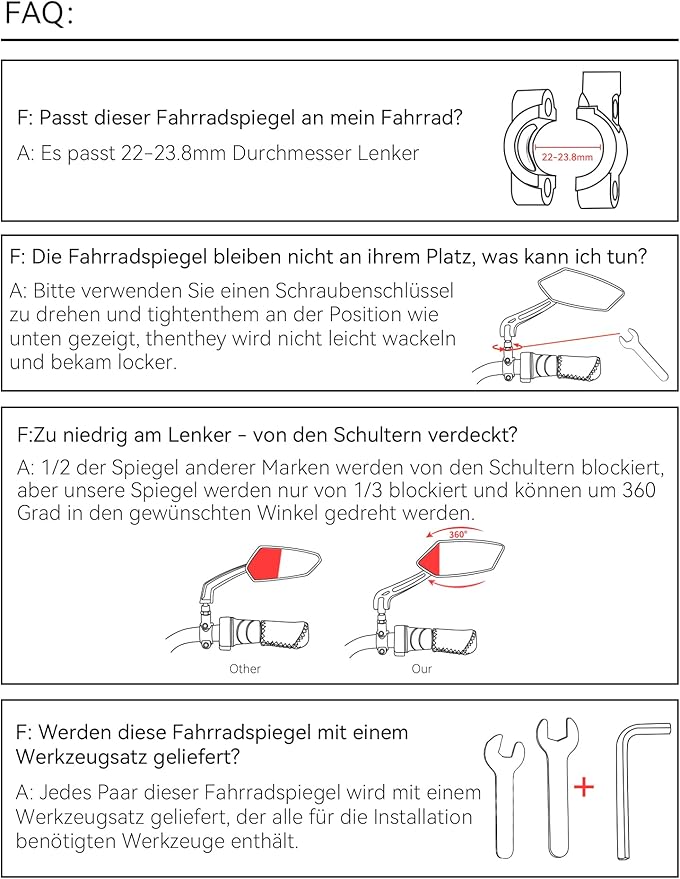 Bike Mirror Handlebar Mount 360° Adjustable, Wide Rear View Mirror Bicycle Mirrors for Handlebars with Scratch Resistant Glass, Bike Rear View Mirror for Scooter, Motorcycle, Bike Accessory Left