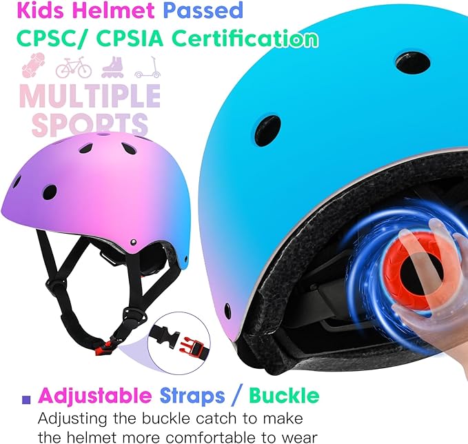 Color Gradient Adjustable Kids Bike Helmet Toddler Skateboard Helmets Boys Girls Child Ventilation Helmet for Multi-Sports Skating Cycling Scooter Balance