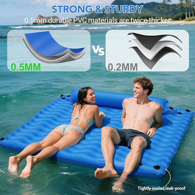 2-Person Inflatable Pool Float Adult, 71'' x 71'' Large Pool Lounger Float River Tube with Headrest, Adult Heavy Duty Pool Floats Mat for Swimming Pool, Raft for Pool Party, Lake, Beach, River