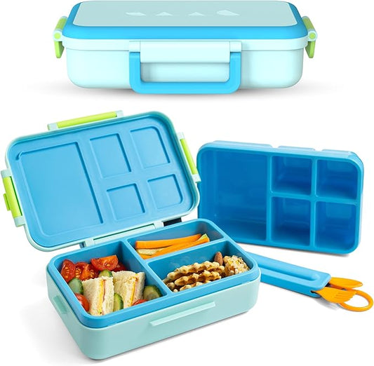 ovve® Ultimate Kids Bento Box & Cutlery Set - Leakproof Lunch Box for Kids with Interchangeable Inserts, BPA-Free, Dishwasher & Microwave Safe - Lunch Containers for School & Preschool (Blue)