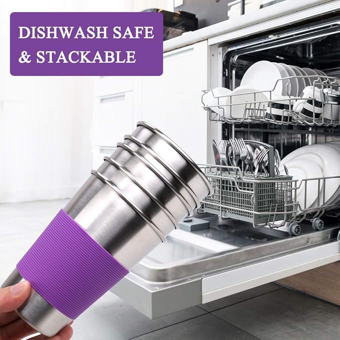 Kids Tumbler with Lids and Straws, 16oz Stainless Steel Cups with Colorful Sleeves, Unbreakable Smoothie Drinking Water Mug, Apply for Adults & Children