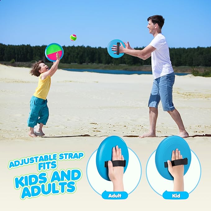 Toss and Catch Ball Set for Toddlers Kids Adults - 4 or 6 Pack - Beach Toys Pool Toys Outdoor Yard Games for Family- Sturdy & Water-Resistant - Classic Gift Boys Girls 3 4 5 6 7 8 9 10 11 12+ Years
