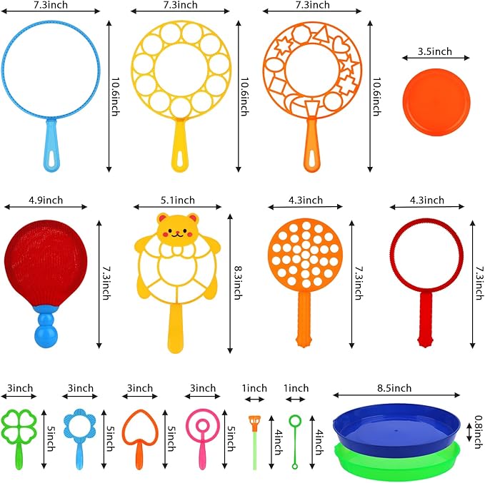 Roberly 18 PCS Big Bubble Wands Toys Set with Solution, Tray, Soft Racket, Bulk Funny Bubbles Making Toys for Kids Summer Outdoor Activities Game Birthday Party Favors