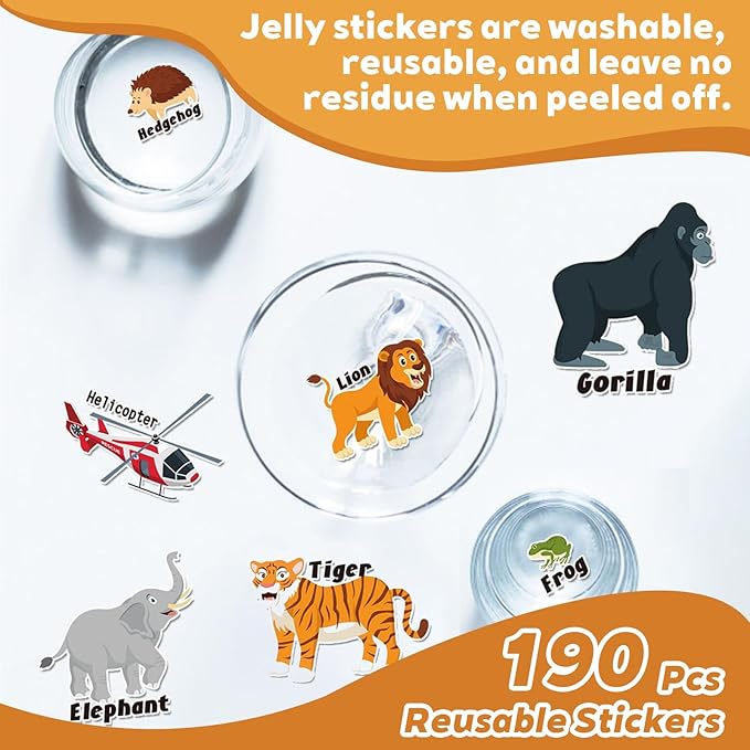 6 Sets Reusable Sticker Books for Toddlers 2-4 Years, Jelly Sticker Activity Books for Kids, Travel Toys for Toddlers Ages 2+ Girls & Boys