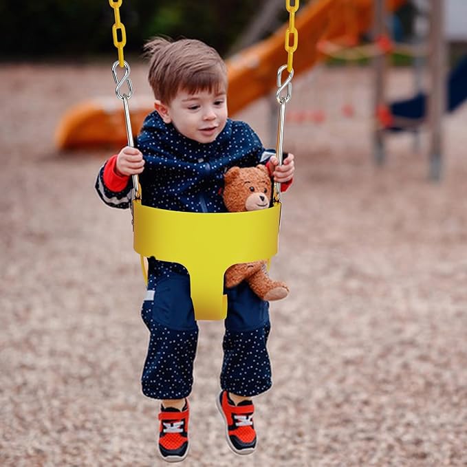 Heavy-Duty Toddler Swing with Coated Safety Chains-High Back Bucket Seat Includes Tree Straps,Hooks for Backyard, Playground,Outdoor Use (Yellow)