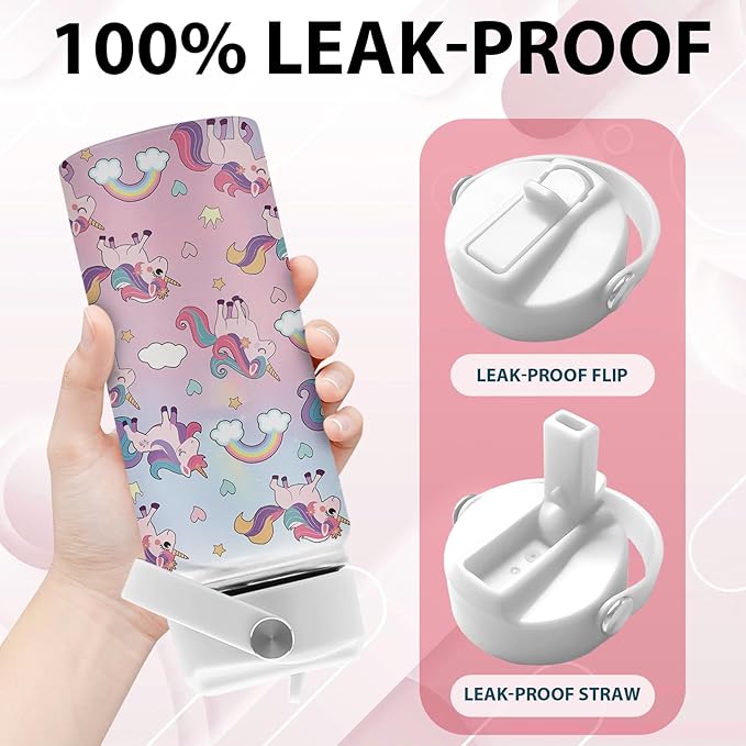 Unicorn Gifts for Girls, 16 oz Water Bottles with Straw Lid, Stainless Steel Insulated Tumbler, Cute Unicorn Cup Gifts for Birthday Christmas