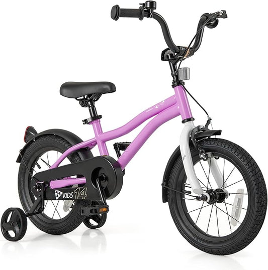 BABY JOY Kids Bike, 12 14 16 18 Inches Sporty Bicycle with Training Wheels, Adjustable Seat, Handbrake & Coaster Brake, Reflectors, Girls Boys Bike for 3-8 Years Old Children