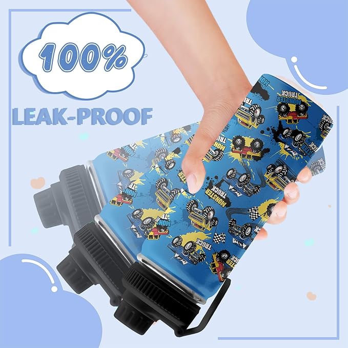 Truck Gifts for Boys, 18 oz Stainless Steel Water Bottles with 2 Lids, Insulated Water Bottle with Straw, Truck Cups for Travel Sports Outdoor, Birthday Christmas Gifts for Boys Truck Lovers