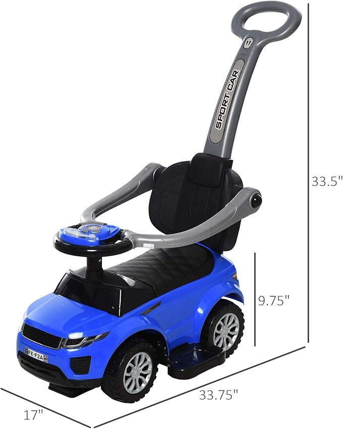 Aosom 2 in 1 Push Car for Toddlers - Kid Ride on Stroller with Horn, Music, Light Function, Secure Bar - Sliding Toy for Boys and Girls 1-3 Years Old, Blue