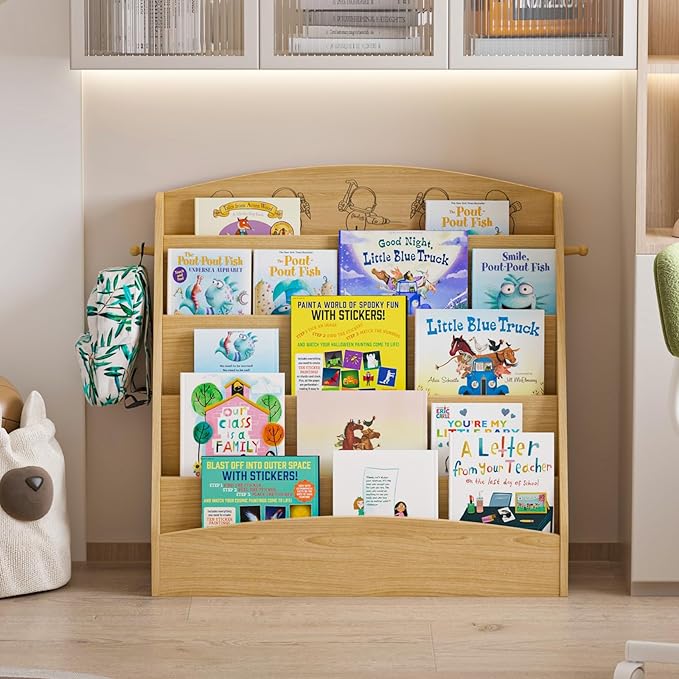 NACHES 5-Tier Kids Bookshelf - Toddler Book Display Shelves, Montessori Bookshelf for Kindergarten, Nursery, Bedrooms, Classrooms - Wooden Children Book Display (Natural)