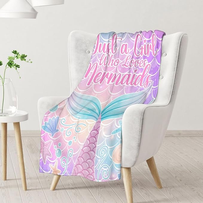 Mermaid Tail Blanket - Soft, Fuzzy & Warm - 60"x80" Twin Size Blanket for Bed, Couch & Living Room - Colorful Cute Throw Gifts for Girls