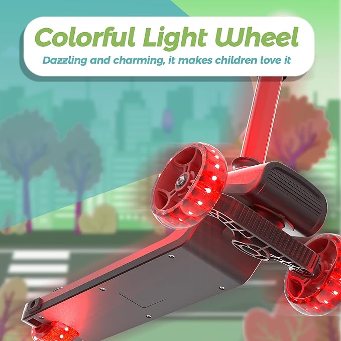 YING LU 3 Wheel Scooter for Kids, Adjustable Foldable Kids Kick Scooter with Luminous Tires & Rear Foot Brake, 50kg Capacity (Red)