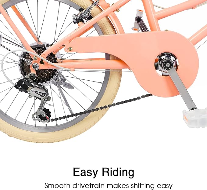 Glerc 20 24 26 Inch Beach Cruiser Bike, 6-Speed Hybrid City Bicycle for Girls Youth and Over 6 Years Old, Missy Bike with Wicker Basket & Lightweight, Multiple Colors