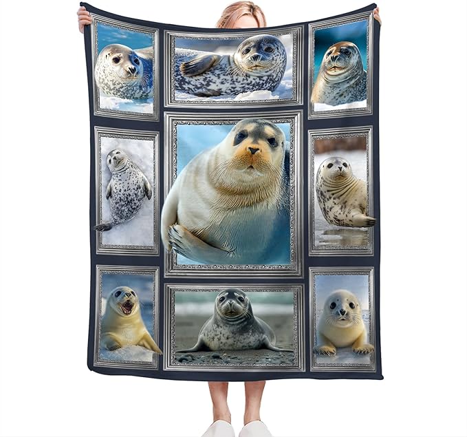 Seal Blanket Fleece Soft Warm Plush Seal Animal Throw Blanket Lightweight Plush Fuzzy Cozy Blankets for Lover Kids Adult Suitable for Couch Sofa Bed 60"X50"