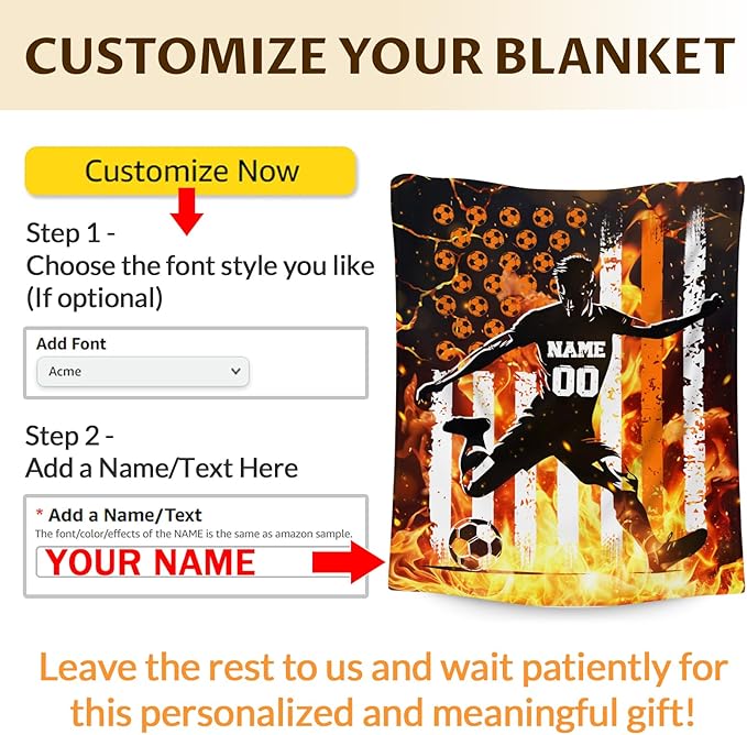 Personalized Soccer Throw Blanket Gifts with Name for Boys, Sport Blanket for Kids Teens Adults Soccer Lovers, Custom 60x50 Inches Soft Blankets for Sofa Couch Bed