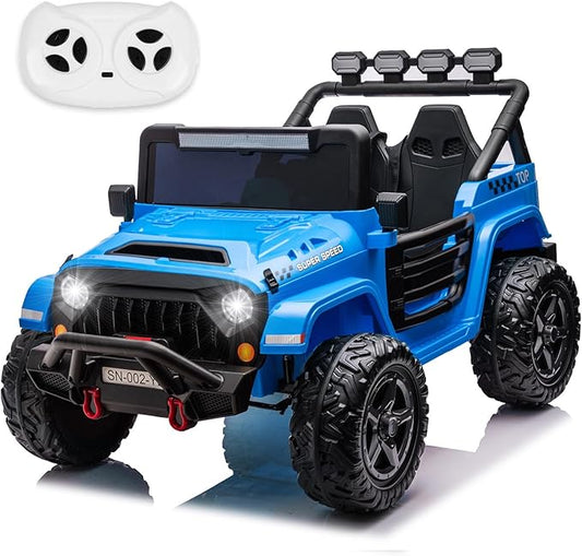 NEWQIDA 24V Ride on Toys for Big Kids Battery Powered Electric Vehicles 2 Seater Electric Car with Remote Control 4x4 Ride on Truck Car for Kids Toddlers, EVA Tires, Spring Suspension, Music, Blue