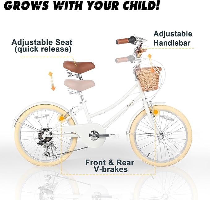 Glerc 20 24 26 Inch Beach Cruiser Bike, 6-Speed Hybrid City Bicycle for Girls Youth and Over 6 Years Old, Missy Bike with Wicker Basket & Lightweight, Multiple Colors