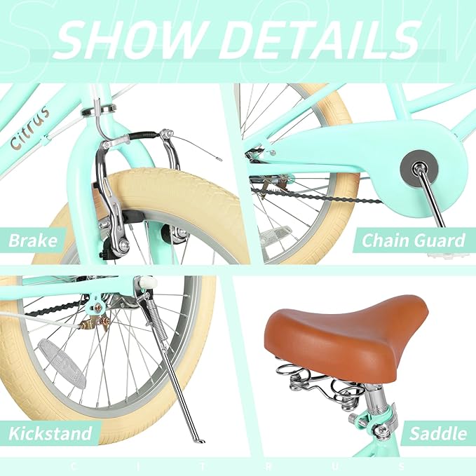 Girls Bike for Age 2-12 Years Old Kids Toddlers 12 14 16 18 20 Inches Retro Bicycles with Training Wheels Basket Bell Ring, Multiple Colors