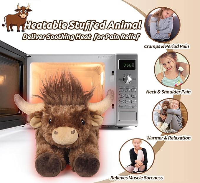 Cuckool Bull Stuffed Animals, Microwavable Stuffed Animals Adorable Fluffy Bull Plush for Warmth & Comfort, Heatable Coolable Lavender Scent Toys, Cute Soft Plushies Gift for Kids Boys Girls & Adults
