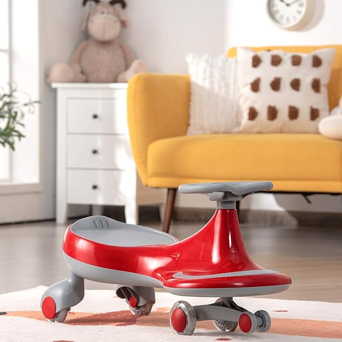 BABY JOY Wiggle Car for Kids, Swing Car with LED Flashing Wheels, No Batteries, Gears or Pedals, Uses Twist, Turn, Wiggle Movement to Steer, Ride-on Toy for Boys Girls 3 Year Old and Up (Red)