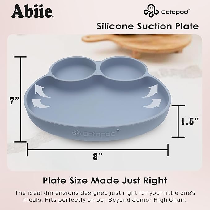 Abiie Octopod Frog Silicone Plates with Suction - Spill Proof, Easy to Clean - BPA-Free Bowl - Suction Plates for Baby and Toddler - Training & Feeding Divided Grip Dish (Turquoise)
