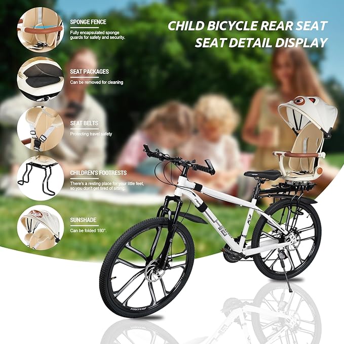 Rear Child Bike Seat,Rear Mounted Child Bike Seats,Back Mount Child Seat with Back Rest Armrest Foot Pedals,Width Adjustable Bicycle Rear Seat,Fits All Bicycle Rear Frames