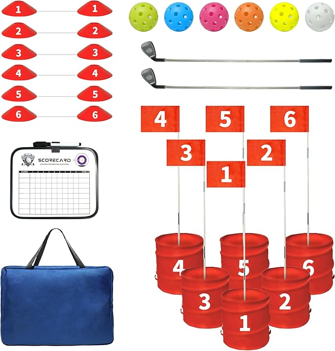 Golf Bucket Yard Game - Outdoor Lawn Games for Adults and Family with 2 Golf Bucket Club, 6 Hole Golf Course, Balls and Flag - Adult Golf Chipping Games for Backyard Beach Park Camping and Hotel
