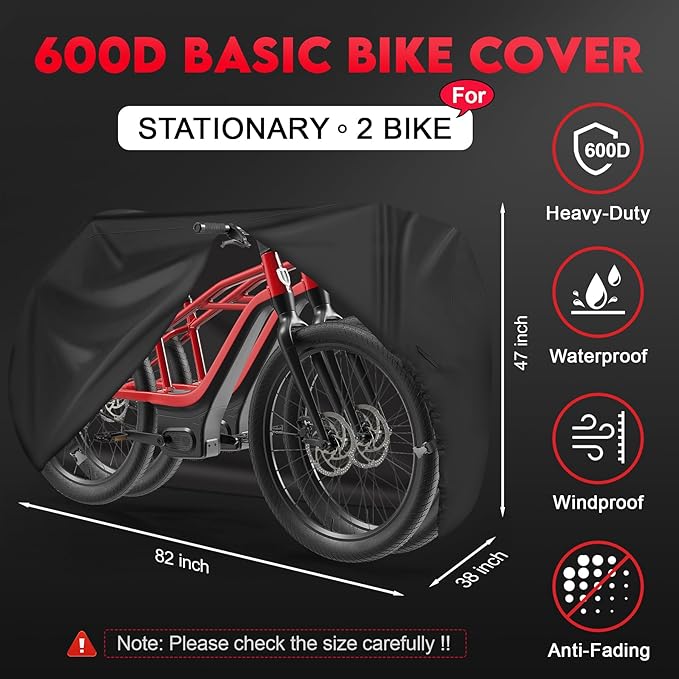 Bike Cover for 2 Bikes - 600D Bike Covers Outdoor Storage Waterproof & Heavy Duty, Bicycle Cover for 2 eBike, Mountain Bike, Road Bike, Hybrid Bike, Beach Cruiser Bike, Scooter and More