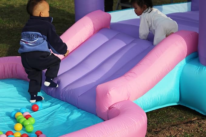 Inflatable Bounce House for Kids 3-6 with Water Slide Ball Pit Pool & 50 Ocean Balls, 5 in 1 Bouncy Castle w/ 6 Sticky Ball Dart Board Game, Basketball Hoop, Storage Bag & Blower Indoor Outdoor Party