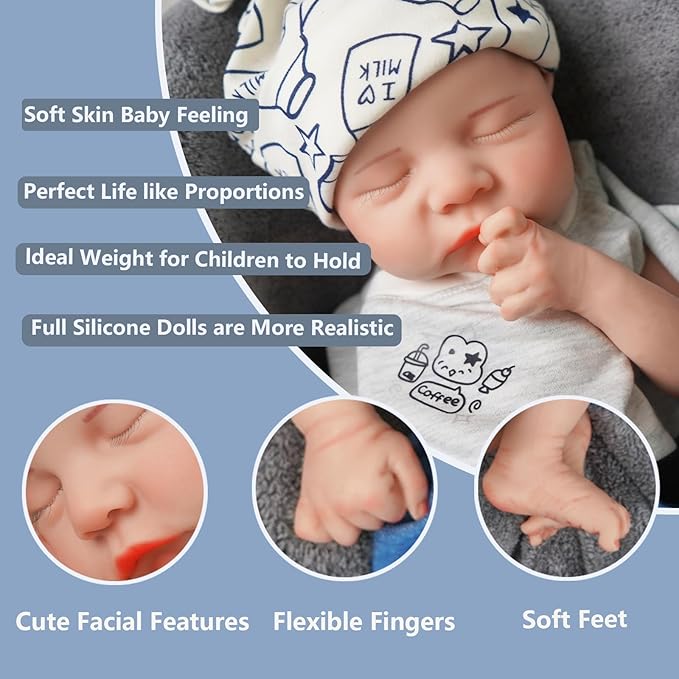 17.72 in Full Silicone Reborn Baby Dolls, 1:1 Lifelike Newborn Dolls Non Vinyl Realistic Reborn Toddler Dolls Boy Washable Sleeping Doll