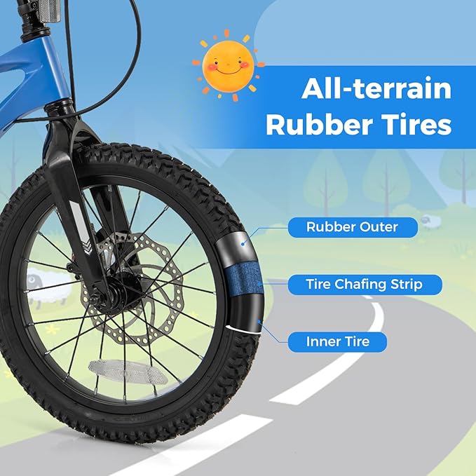 BABY JOY Kids Bike, 16" Magnesium Sporty Bicycle with Dual Disc Brakes, Removable Training Wheels, Body Suspension, Adjustable Handlebar & Saddle, Girls Boys Bike