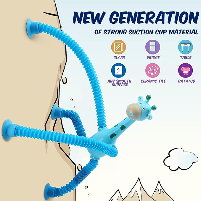 12Pack Telescopic Suction Cup Giraffe Toy, Pop Tubes Toddler Travel Toys, Educational Fidget Toys for Anxiety Kids for 3 4 5 6 7 8 9 Year Old Boys Girls