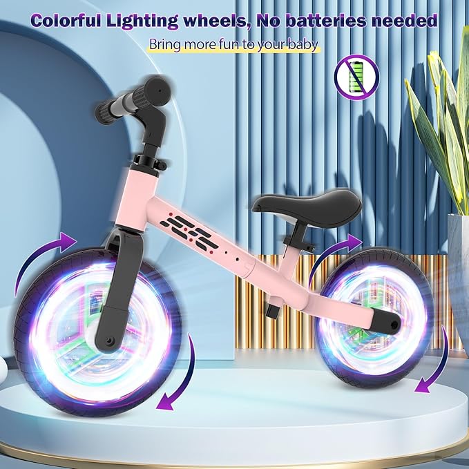 Colorful Lighting Balance Bike 2 Year Old, 2-5 Year Old Toddler Balance Bike, No Pedal Bikes with Adjustable Handlebar & Seat, 2 3 4 5 Year Old Boy Girls Birthday Gifts Toys.