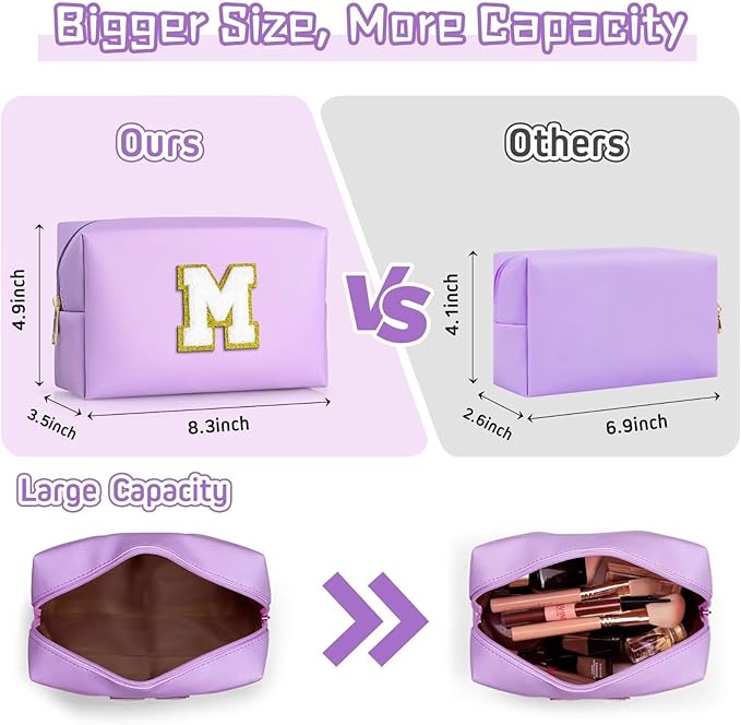 TOPEAST Initial Cosmetic Bag for Women, Preppy Small Makeup Bag, PU Leather Waterproof Toiletry Bag, Monogrammed Birthday Gifts for Women, Stuff for girls (Purple S)