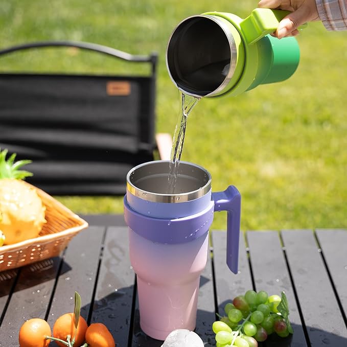 BJPKPK 30 oz Tumbler With Handle And Straw Lid Stainless Steel Travel Coffee Insulated Tumbler Cups,Mint