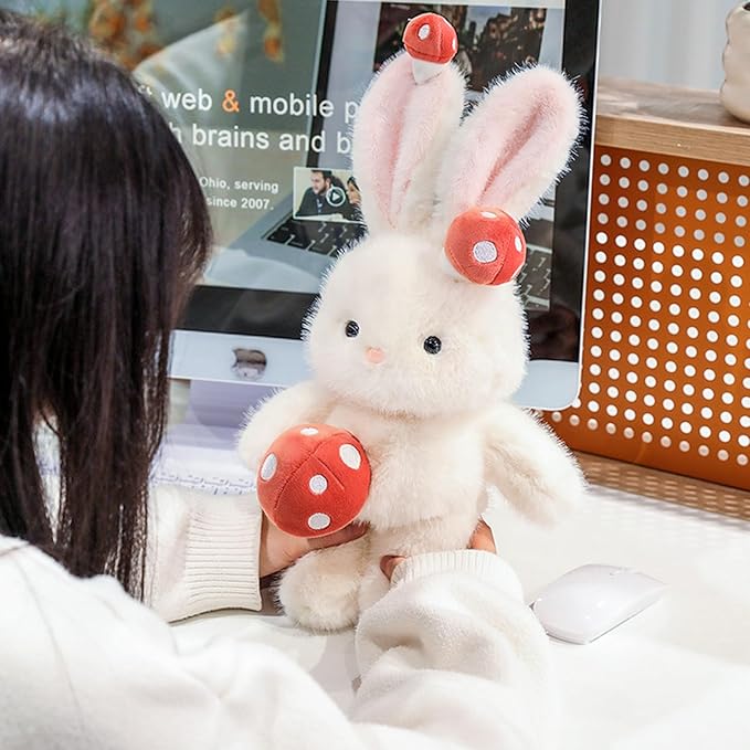 PEACH CAT Mushroom Bunny Stuffed Animals 15.7" Cute Rabbit Plushies Soft Plush Toys Gifts for Kids White